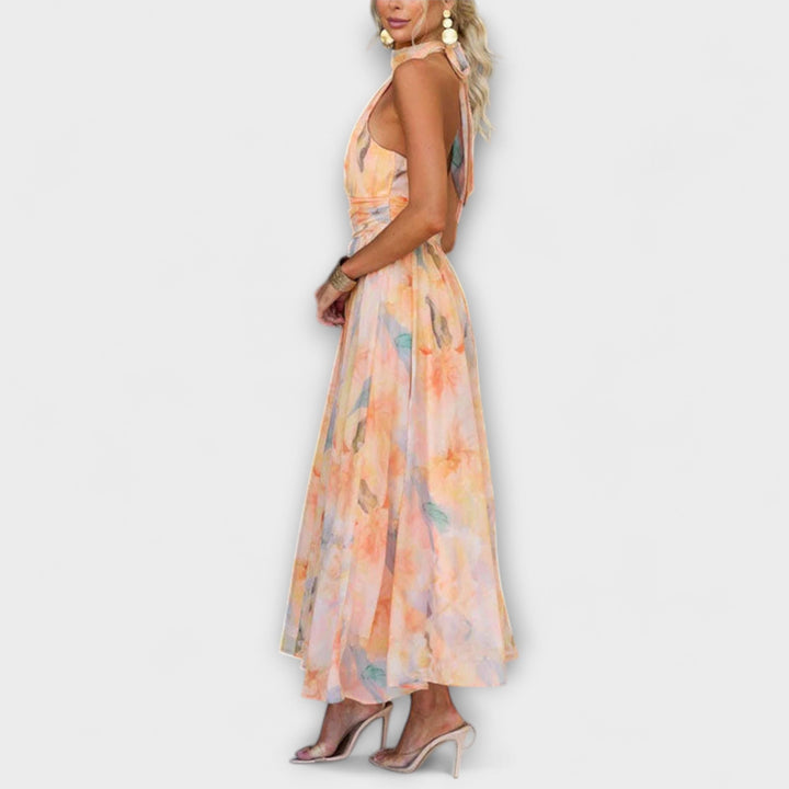 Sonia™ | Maxi Dress con Stampa Acquerello e Scollo Halter